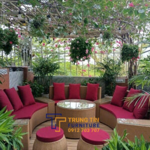 Bàn ghế giả mây sân vườn 026