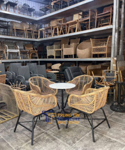 Ghế khung sắt đan sợi nhựa giả mây 107